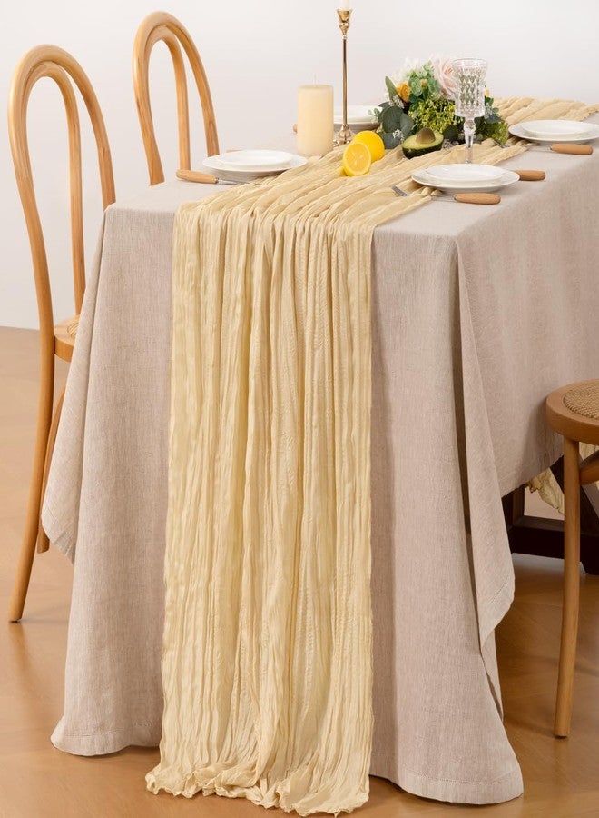 MLMW Summer Champagne Gold Cheesecloth Table Runner Boho Rustic Cheese Cloth Table Runner 120 inches Long 6pcs Dinner Runner for Wedding Baby Brial Shower Birthday Party Party Home Decor - Image 1