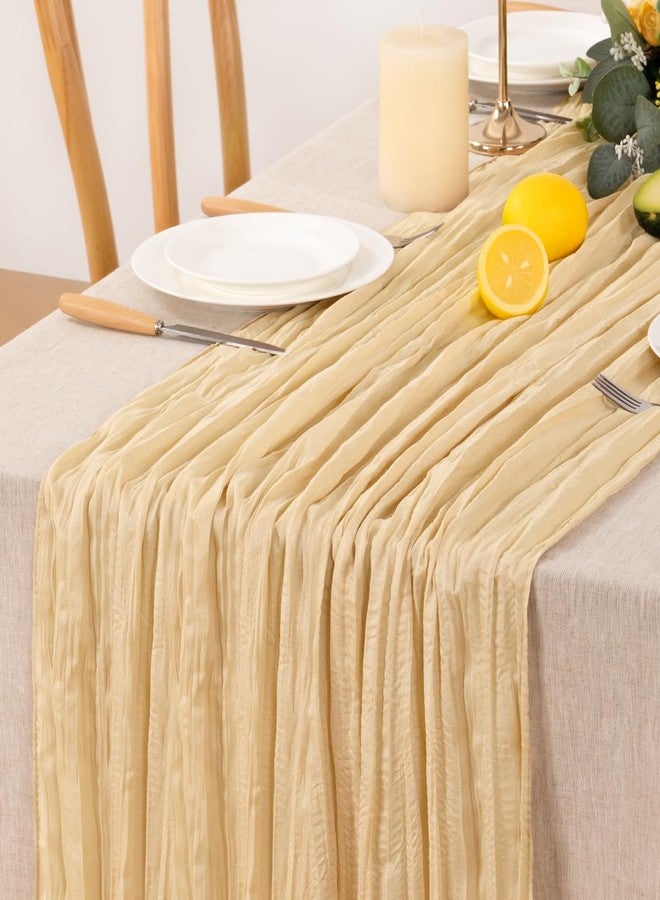 MLMW Summer Champagne Gold Cheesecloth Table Runner Boho Rustic Cheese Cloth Table Runner 120 inches Long 6pcs Dinner Runner for Wedding Baby Brial Shower Birthday Party Party Home Decor - Image 2