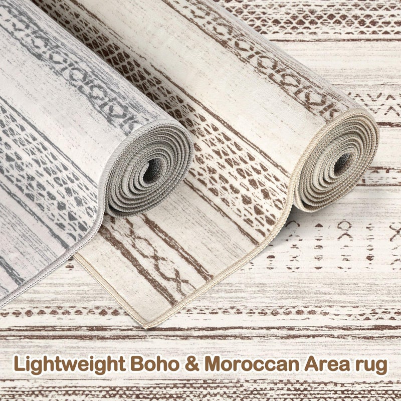 Tortania Area Rug Living Room Rugs - 8x10 Washable Large Soft Neutral Boho Moroccan Bohemian Farmhouse Rug Indoor Floor Carpet for Bedroom Under Dining Table Home Office Decor - Brown Beige - Image 5