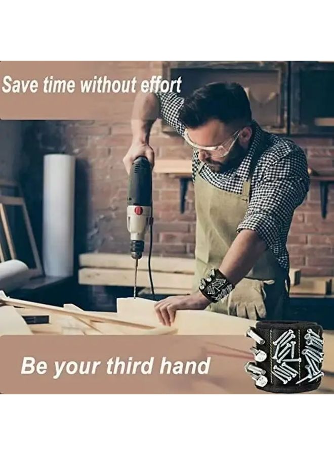 Red Heavy Duty Magnetic Wrist Strap Anti Slip Work Belt for Carpentry Professional Contractors - Image 2