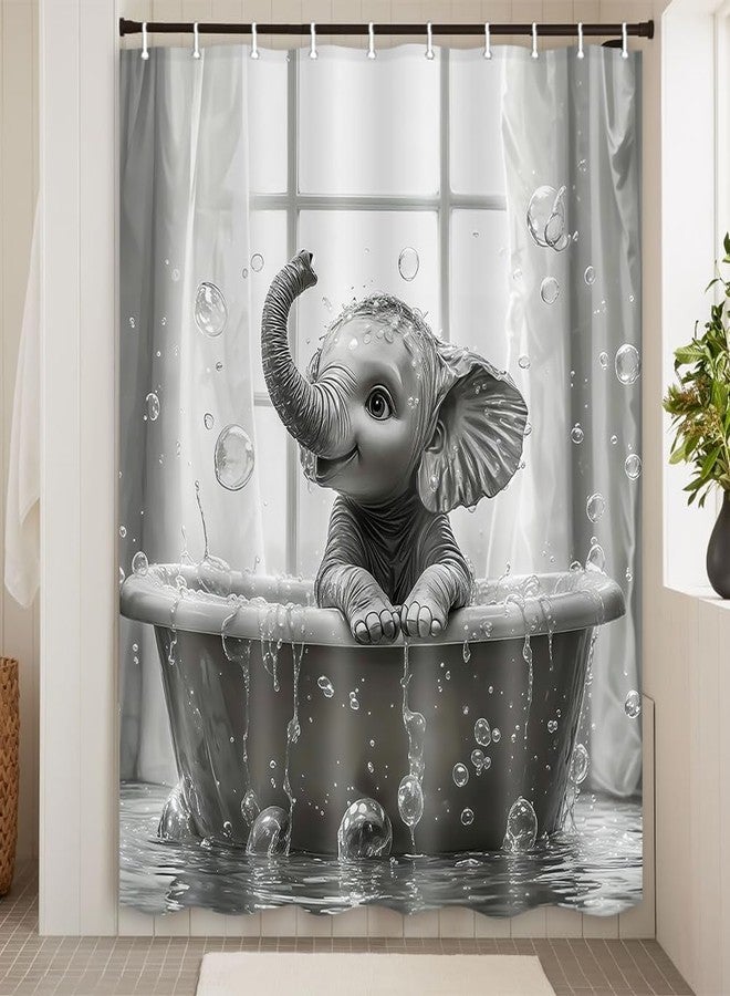 Hajmsug Funny Elephant Shower Curtain Cute African Elephant in The Bathtub Bath Taking Bubbles Playing Water Wild Animal on Raindrop Vintage Grey Polyester Fabric Waterproof Bath Curtain 71X71 in - Image 4