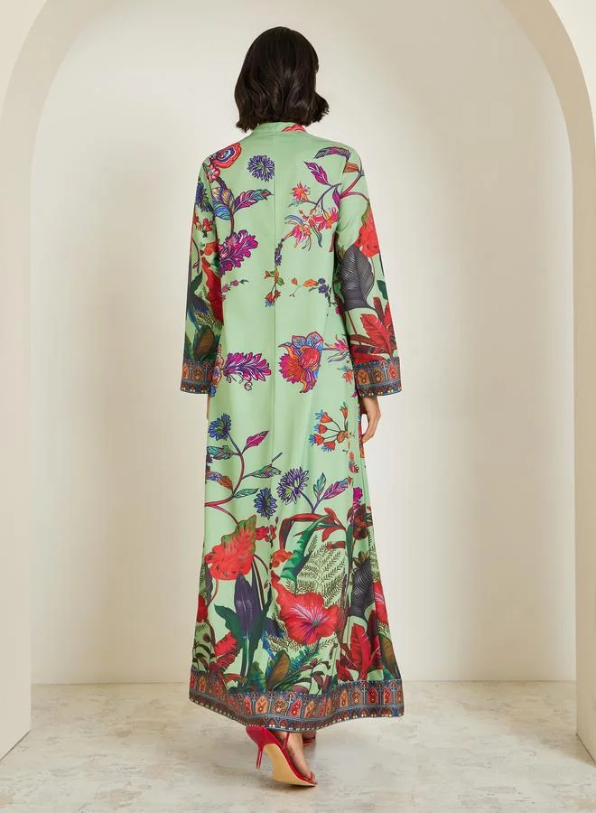 Amirah  Women Green Floral Print A-Line Jalabiya for Women | Best Price UAE