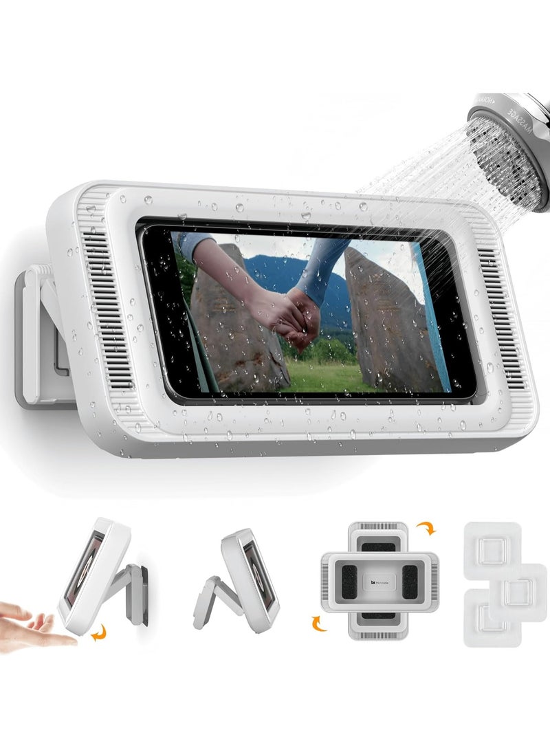 مقاوم للماء للهاتف المحمول دش حامل الهاتف المحمول قابل للتدوير حامل الهاتف المحمول حافظة الهاتف المحمول تصاعد الرف الحمام جدار المطبخ المضادة للضباب هدايا عالية الحساسية للرجال والنساء ، ماكس متاح 6.8 بوصة - Image 1