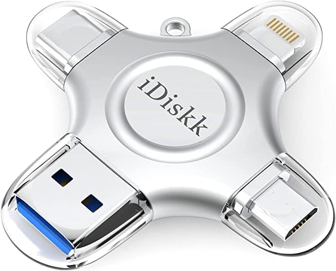iDiskk محرك فلاش iDiskk بسعة 128 جيجابايت معتمد من MFi لجهاز iPhone 15 و16 وiPad USB 3.0 محرك Lightning 4 في 1 تخزين خارجي متعدد الوظائف لأجهزة iOS وAndroid هواتف سامسونج وأجهزة Type C وماك بوك محرك الصور - Image 2