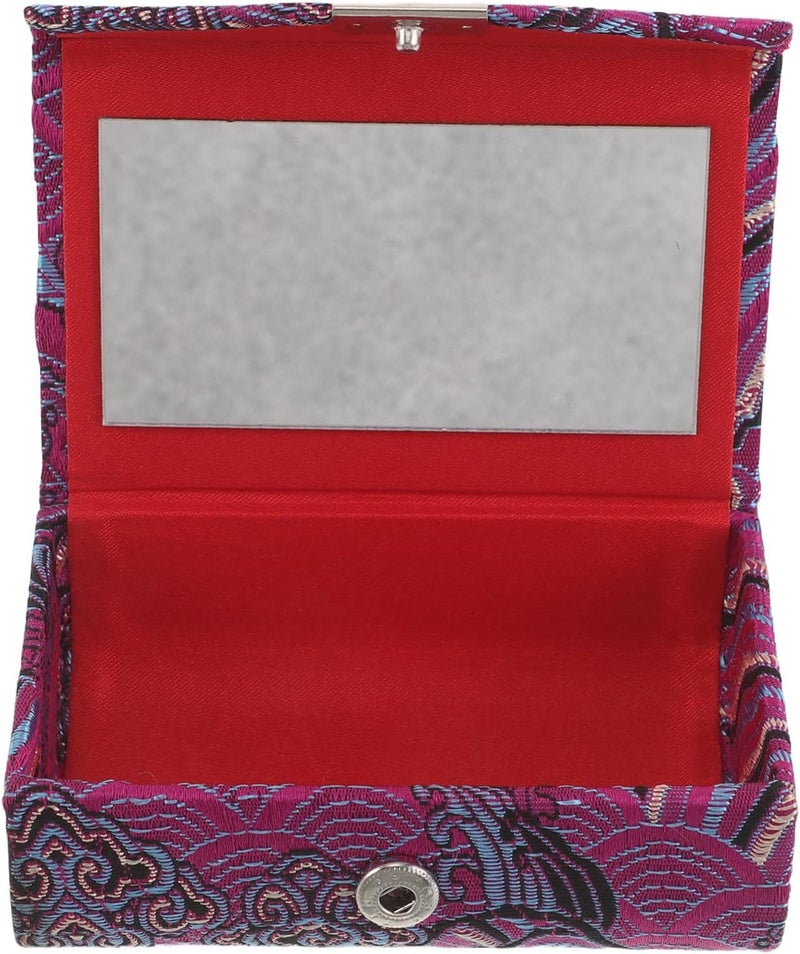 Lip Balm Organizer Case - Pocket Lipstick Pouch with Mirror - Vintage Button Closure Makeup Cosmetic Pouch Bag Compact for Handbag, Scratch/Damage Protection, Purple - Image 1