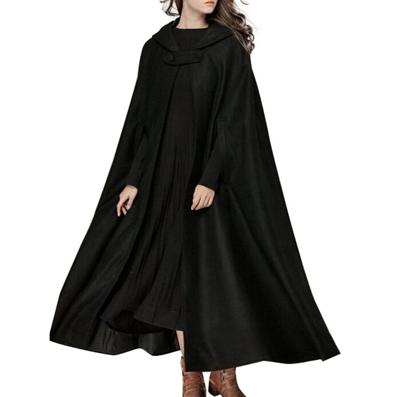 Casual Women Winter Cloak Hooded Sleeveless Button Closure Long Cape Costume Cosplay Outerwear - Image 2