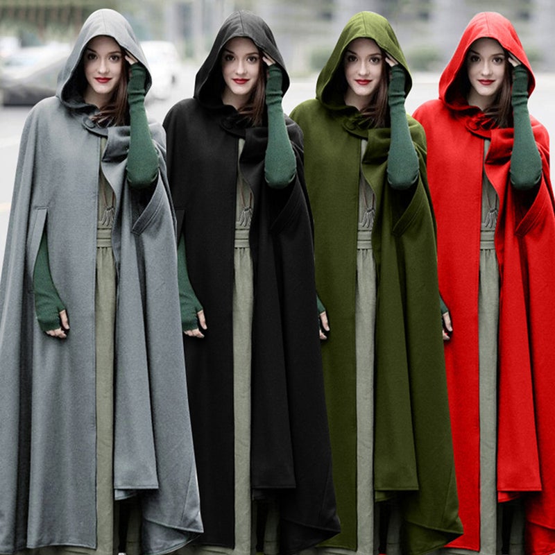 Casual Women Winter Cloak Hooded Sleeveless Button Closure Long Cape Costume Cosplay Outerwear - Image 5