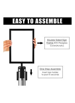 Y&D 2PCS Stanchion Sign Holder (8.3 x 11.7 Inch), Portrait Top Stand Poster Display Frame Double Sided Crowd Control Accessory Queue Management Tool for Sentry Stanchions (Black, Iron)  - Image 2