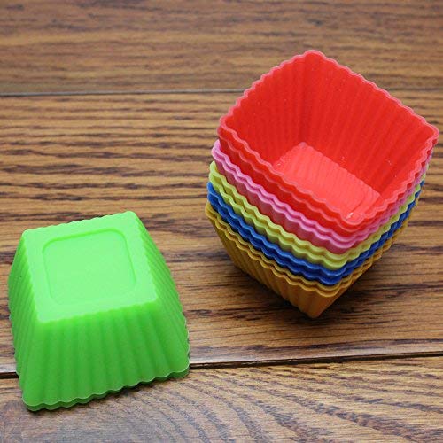 MoldBerry Nonstick and Heat Resistant Microwave Oven Freezer Steamer Safe Silicone Cupcake MouldsPerfect for Cup Cakes Multicolour Square Pack of 6 - Image 5