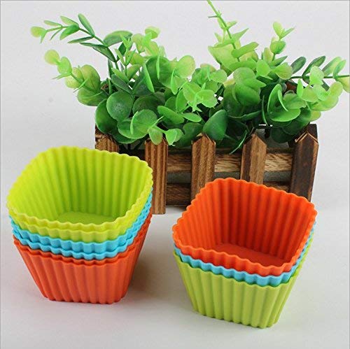 MoldBerry Nonstick and Heat Resistant Microwave Oven Freezer Steamer Safe Silicone Cupcake MouldsPerfect for Cup Cakes Multicolour Square Pack of 6 - Image 4
