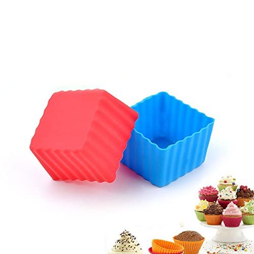MoldBerry Nonstick and Heat Resistant Microwave Oven Freezer Steamer Safe Silicone Cupcake MouldsPerfect for Cup Cakes Multicolour Square Pack of 6 - Image 1