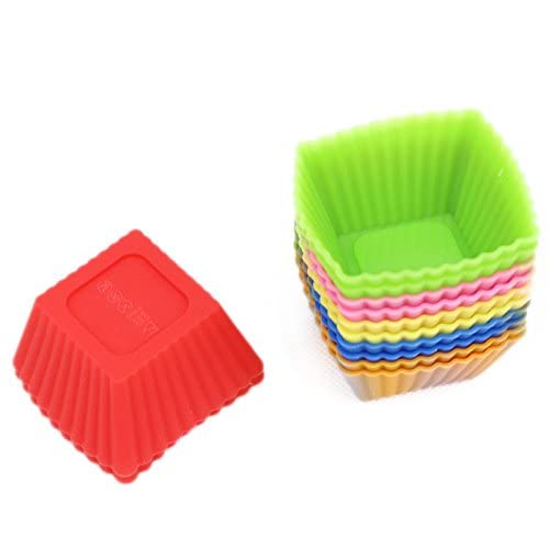 MoldBerry Nonstick and Heat Resistant Microwave Oven Freezer Steamer Safe Silicone Cupcake MouldsPerfect for Cup Cakes Multicolour Square Pack of 6 - Image 2