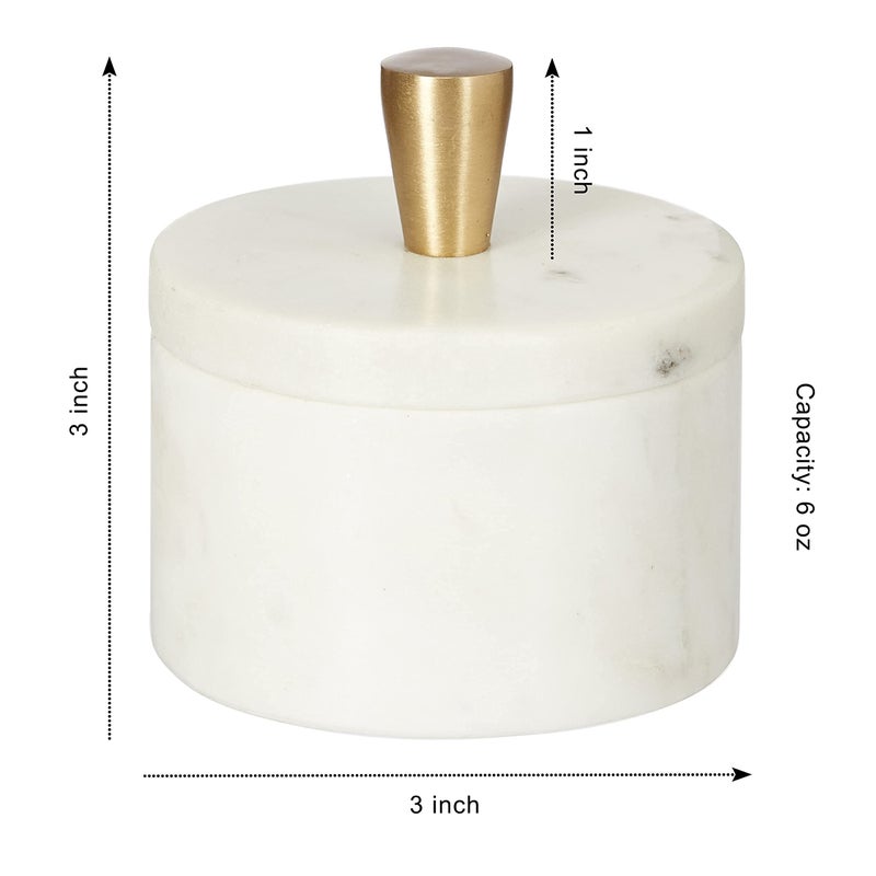 Queenza White Marble Salt Cellar with Lid and Brass Knob, 3 Inch Salt Box - Image 2