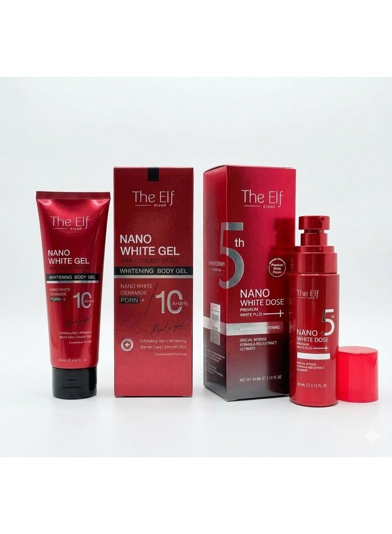 The Elf Nano White Dose Serum and AHA Gel Combo for Body Whitening, Dark Spot Correction and Exfoliating Glowing Skin - Image 1