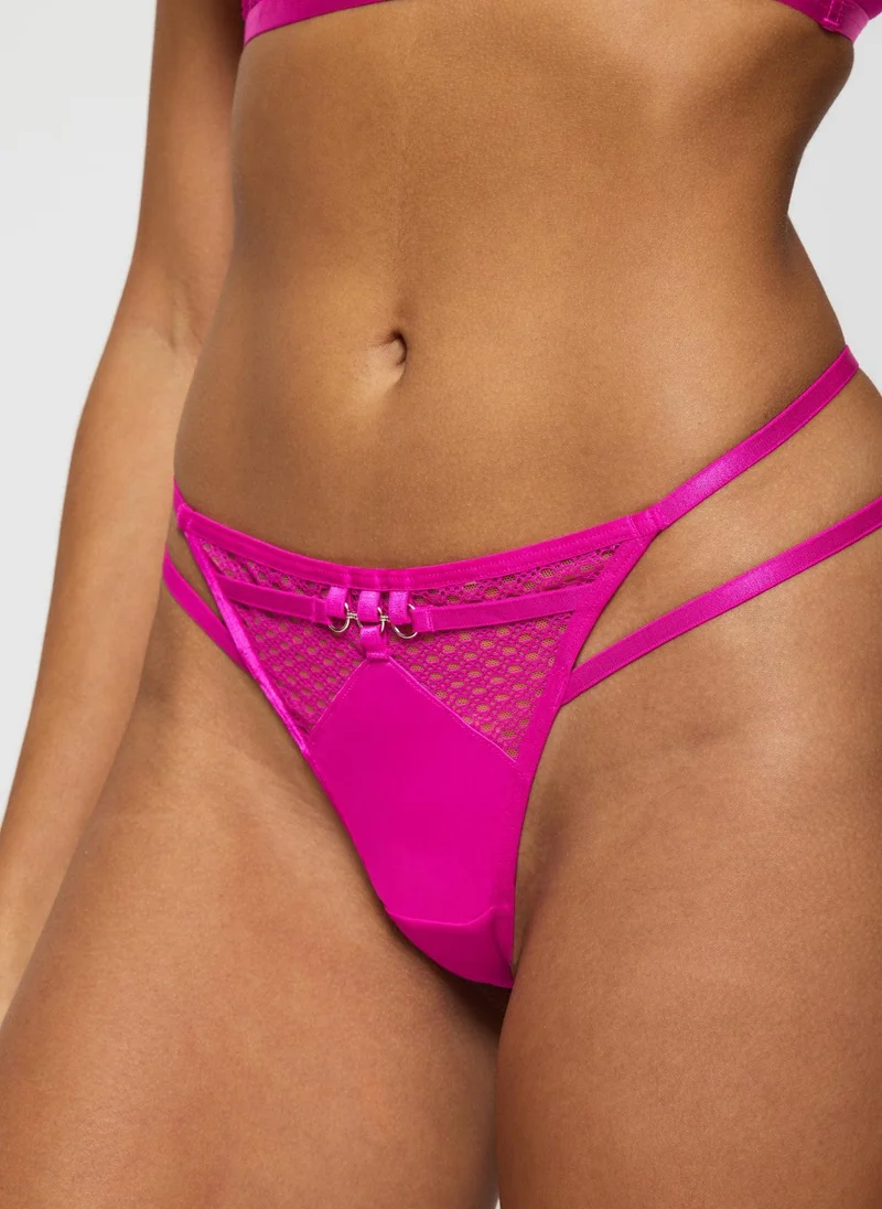 Ann Summers Ann Summers Evoke Satin & Mesh Thong Bright Pink