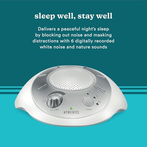 HoMedics جهاز صوت الضوضاء البيضاء من هوميدكس، فضي، جهاز صوت صغير للسفر مع 6 أصوات طبيعية مريحة، علاج صوتي محمول للمنزل، المكتب، حضانة، مؤقت إيقاف تلقائي، من هوميدكس - Image 4
