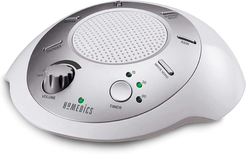 HoMedics جهاز صوت الضوضاء البيضاء من هوميدكس، فضي، جهاز صوت صغير للسفر مع 6 أصوات طبيعية مريحة، علاج صوتي محمول للمنزل، المكتب، حضانة، مؤقت إيقاف تلقائي، من هوميدكس - Image 1
