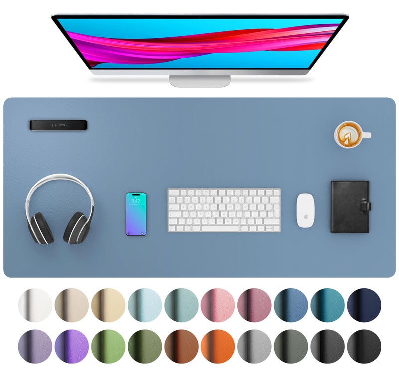 Aothia Leather Desk Pad Protector, Mouse Pad, Office Desk Mat, Non-Slip PU Leather Desk Blotter, Laptop Desk Pad, Waterproof Desk Writing Pad for Office and Home (Denim Blue, 36" x 17") - Image 1