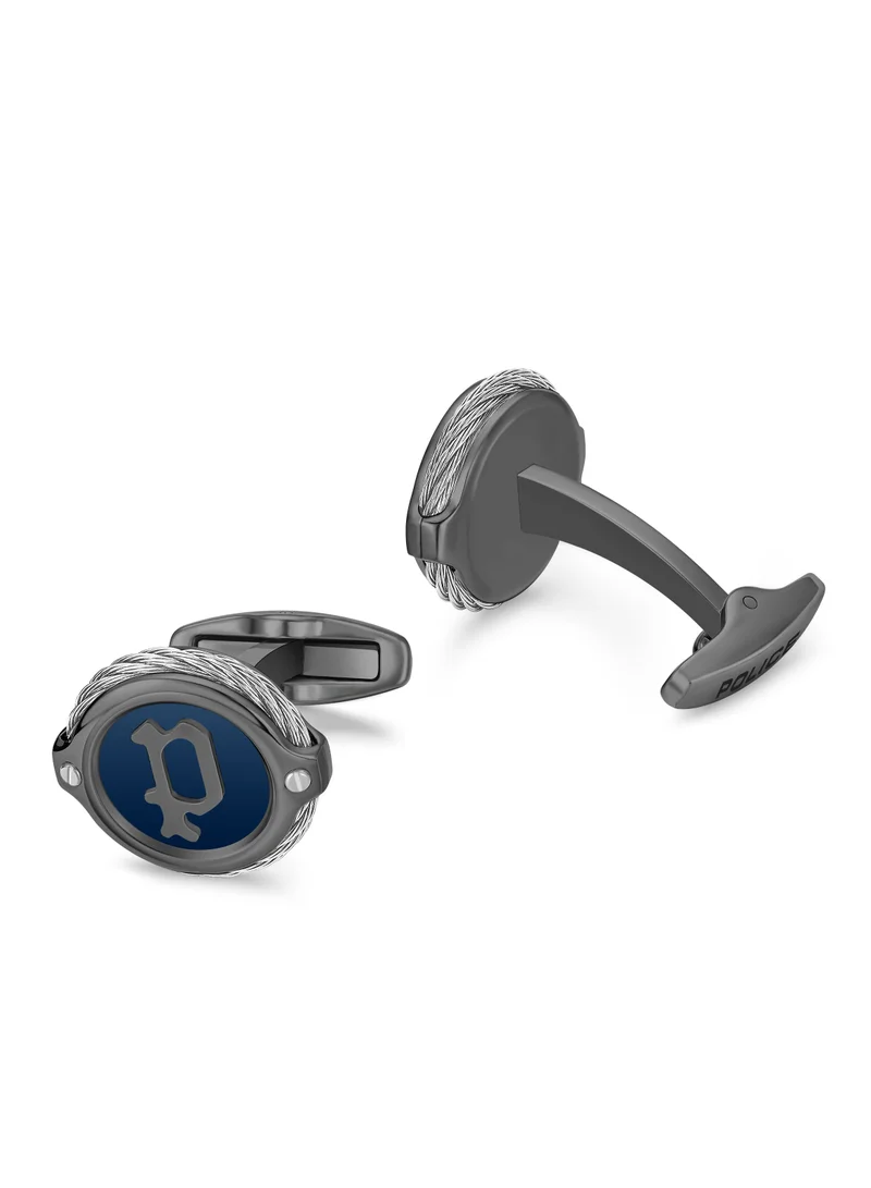 بوليس Wiregrip Grey and Blue Stainless Steel Cufflinks for Mne with P Logo