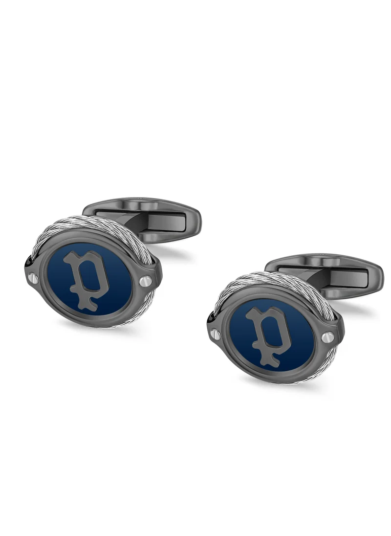 بوليس Wiregrip Grey and Blue Stainless Steel Cufflinks for Mne with P Logo