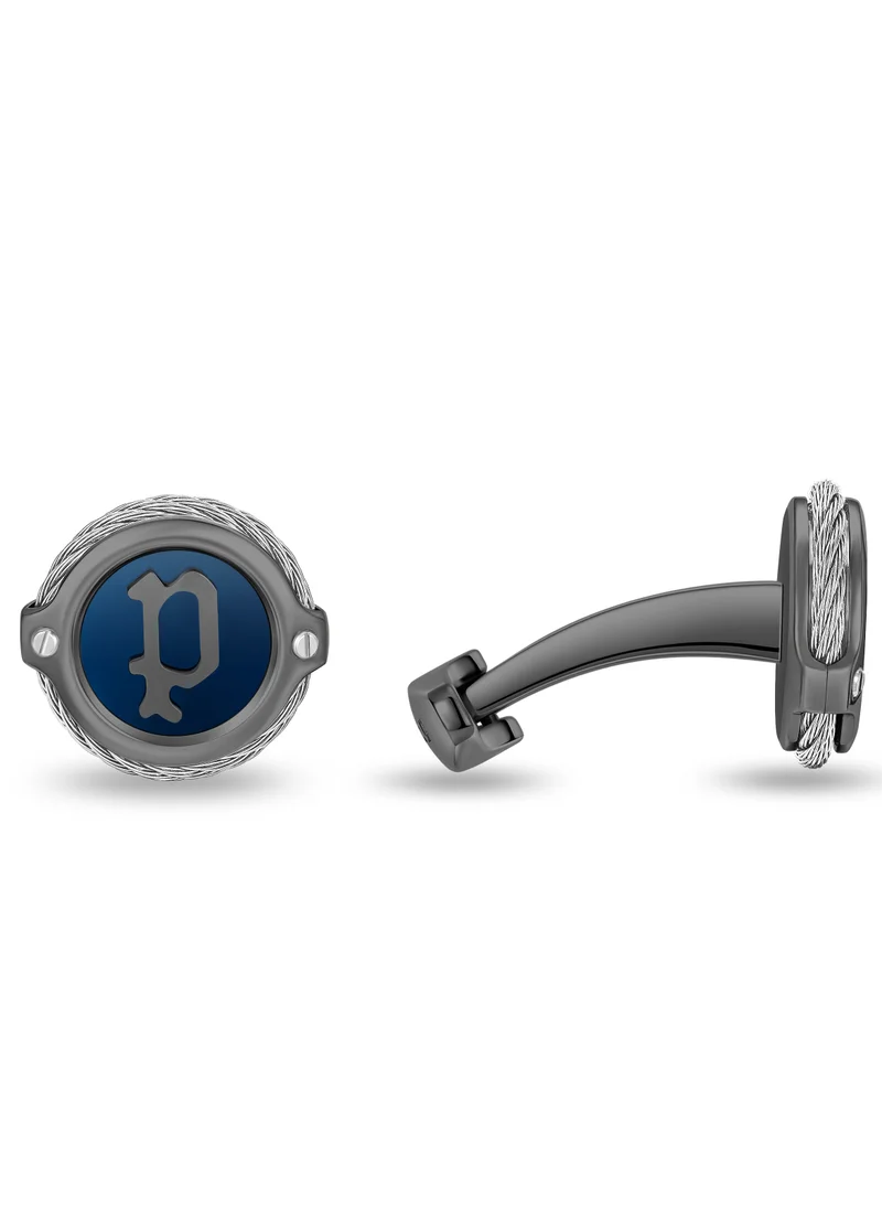 بوليس Wiregrip Grey and Blue Stainless Steel Cufflinks for Mne with P Logo