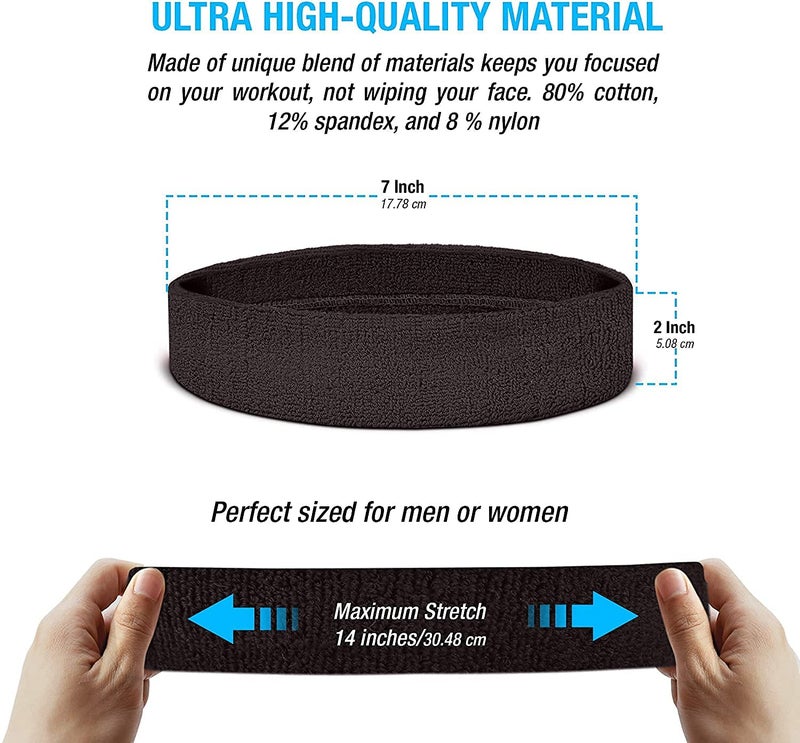 AMIFIT Sport Headband for Men and Women - Sports Headband for Workout & Running, Breathable, Non-Slip Sweat Head Bands for Long Hair, Pack of 2 (Black) - Image 3