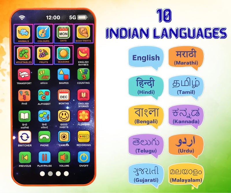 Eksploe Multi Language EduPhone | Educational, Screen - Free Toy |Type-C Rechargeable | 10 Indian Languages | 28 Functions | Flash Function | 20 Educational topics for Age 2 Years to 10 Years - Image 3