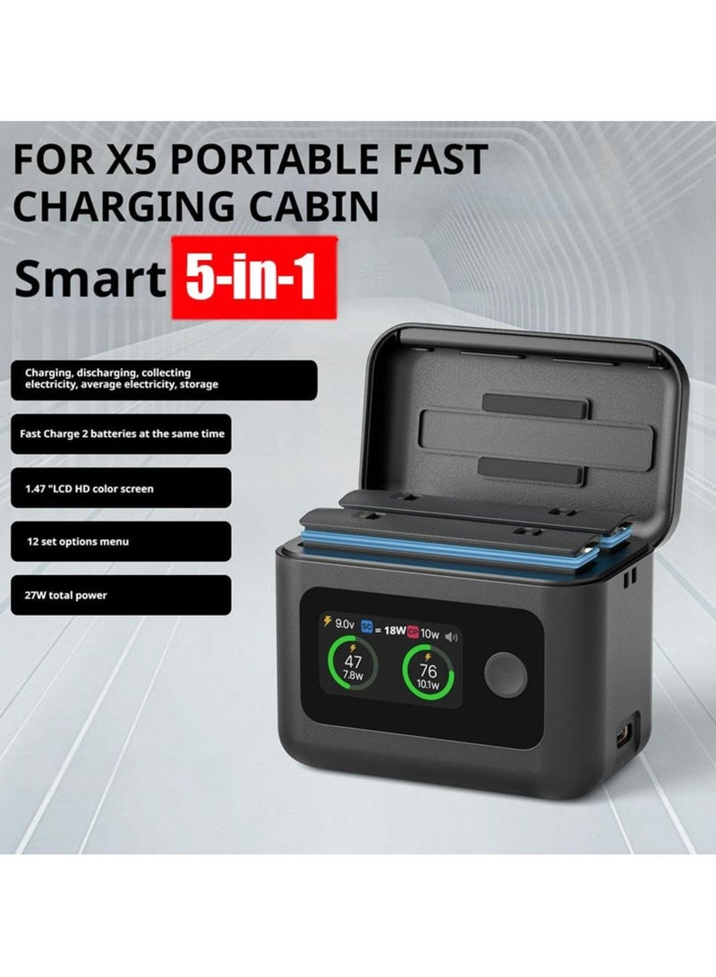 Charging Battery Charger Fit For Insta 360 X5, Smart 27W Fast Charging Hub With LED Display Fit For Insta 360 X5 Battery, Intelligent Two Way Charging Case, Shows Battery Level - Image 2