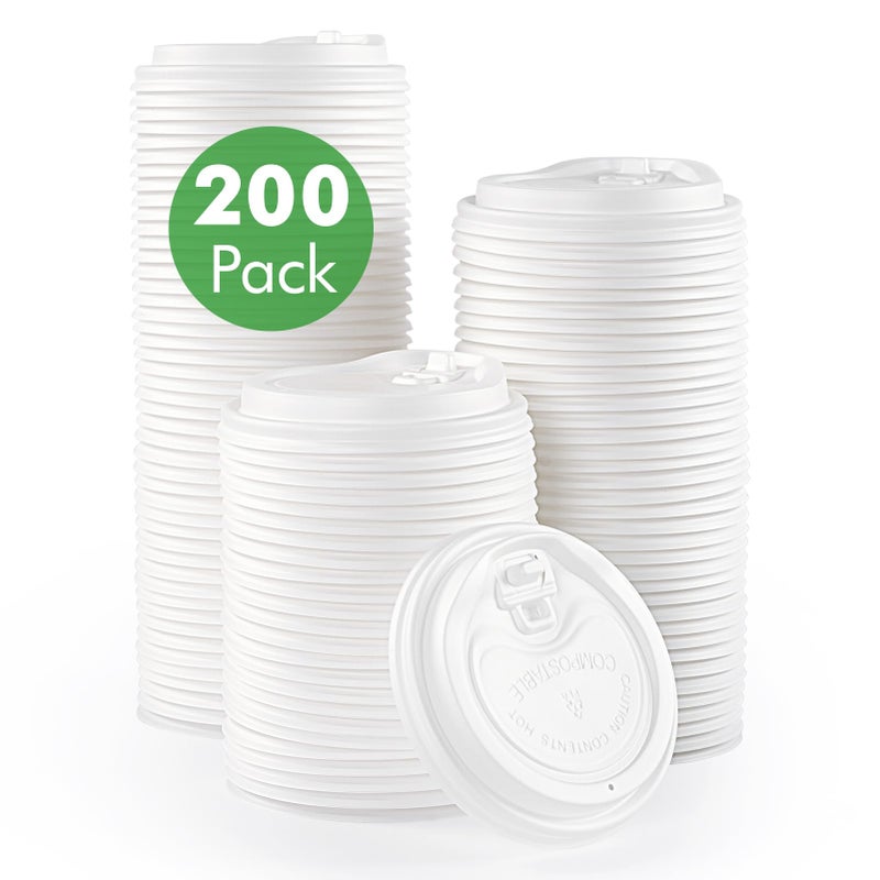 ECOLipak غطاء أكواب القهوة القابل للتحلل 100% من ECOLipak 200 قطعة 3.54 بوصة قابل للتصرف غطاء كوب CPLA مناسب لأكواب الورق 10 أونصات 12 أونصة 16 أونصة و 20 أونصة أبيض - Image 1