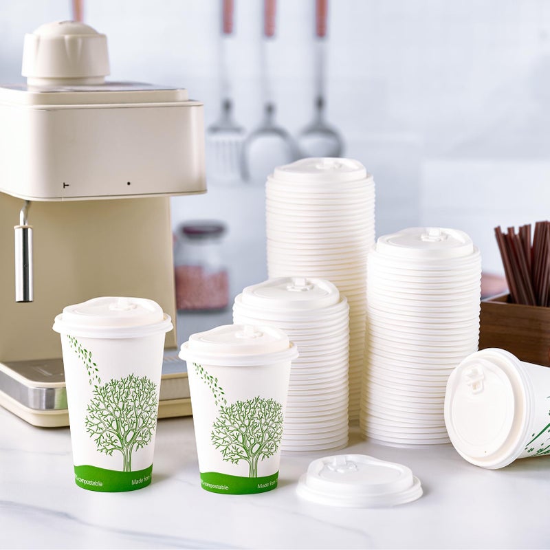 ECOLipak غطاء أكواب القهوة القابل للتحلل 100% من ECOLipak 200 قطعة 3.54 بوصة قابل للتصرف غطاء كوب CPLA مناسب لأكواب الورق 10 أونصات 12 أونصة 16 أونصة و 20 أونصة أبيض - Image 4