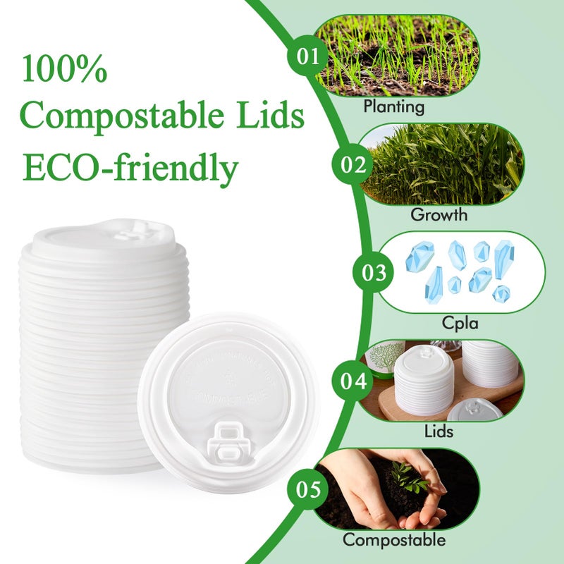 ECOLipak غطاء أكواب القهوة القابل للتحلل 100% من ECOLipak 200 قطعة 3.54 بوصة قابل للتصرف غطاء كوب CPLA مناسب لأكواب الورق 10 أونصات 12 أونصة 16 أونصة و 20 أونصة أبيض - Image 3