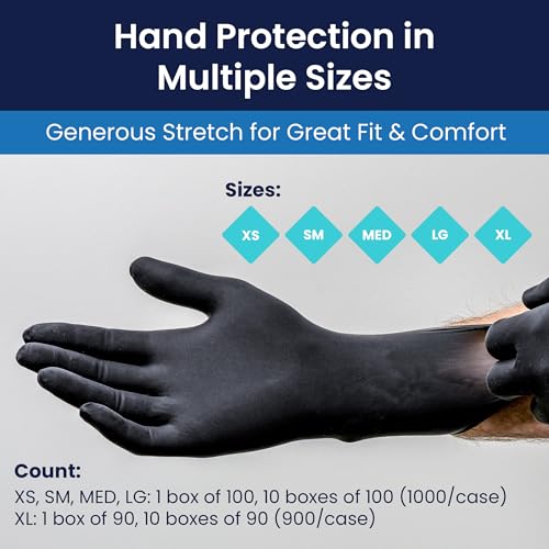Adenna PHM915 Phantom 6 mil Powder-Free Latex Gloves, Medical Grade, Black, Medium, Box of 100 - Image 5