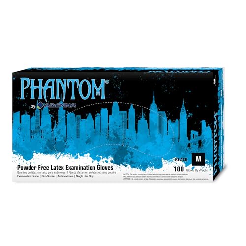 Adenna PHM915 Phantom 6 mil Powder-Free Latex Gloves, Medical Grade, Black, Medium, Box of 100 - Image 1