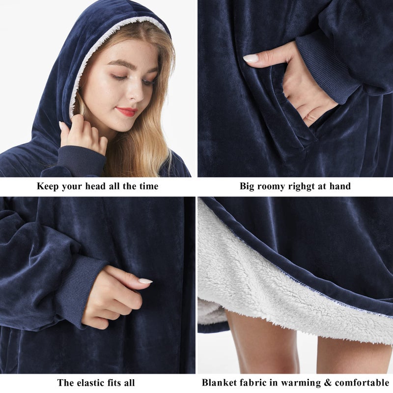 Felicigeely Blanket Hoodie  Oversized Wearable Blanket Sweatshirt for Adults Women Men Warm Cozy Thick Blue Hoodie Blanket with Pocket and Sleeves Gift for Her Mom Girls - Image 4
