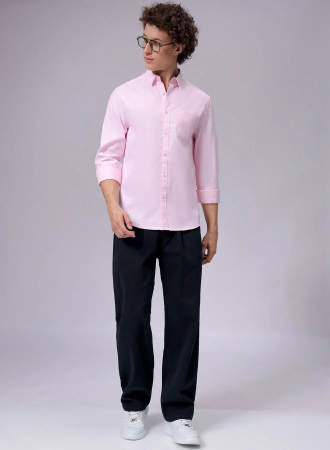 The Indian Garage Co Men Slim Fit Solid Full Sleeves Cutaway Collar Casual Shirt