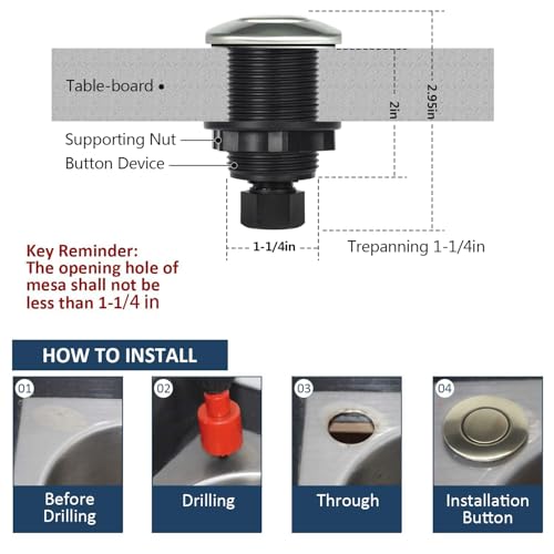 Etoolcity Garbage Disposal Air Switch Kit Dual Outlet Sink Top Waste Disposal Stainless Steel Brushed Nickel On/Off Air Button Food and Waste Disposals Part by Etoolcity - Image 5