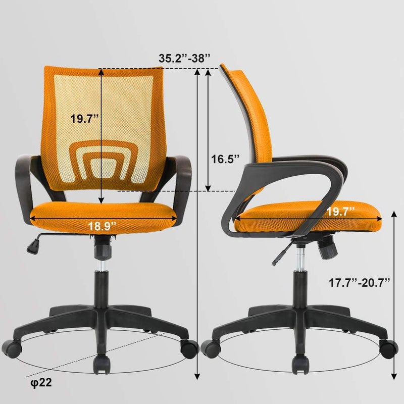BestOffice Home Office Chair Ergonomic Desk Chair Mesh Comfortable Computer Chair with Lumbar Support Armrest Executive Rolling Swivel Adjustable Mid Back Task Chair,Orange - Image 2