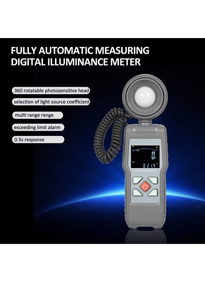 Light Meter Digital Illuminance Meter Handheld Ambient Temperature Measure Range up to 200,000 Lux Luxmeter