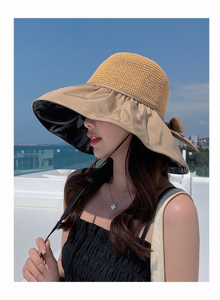 Women Wide Brim Sun Hat Summer Beach Sun Hat Travel Foldable Brim Floppy Beach Hats for Women Outdoor UV Protection Mesh Beach Fishing Bucket Hat - Image 1