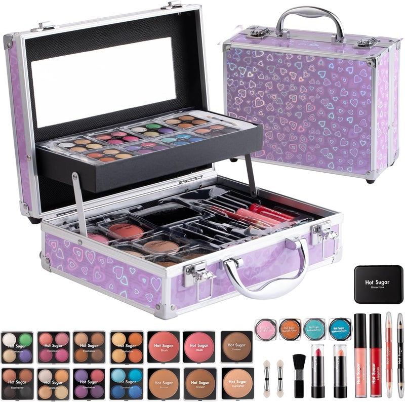 Hot Sugar Makeup Kit for Teen Girls Make Up Set with 28Piece Cosmetics for Beginners Complete Beauty Collection with Mirror Purple Love
