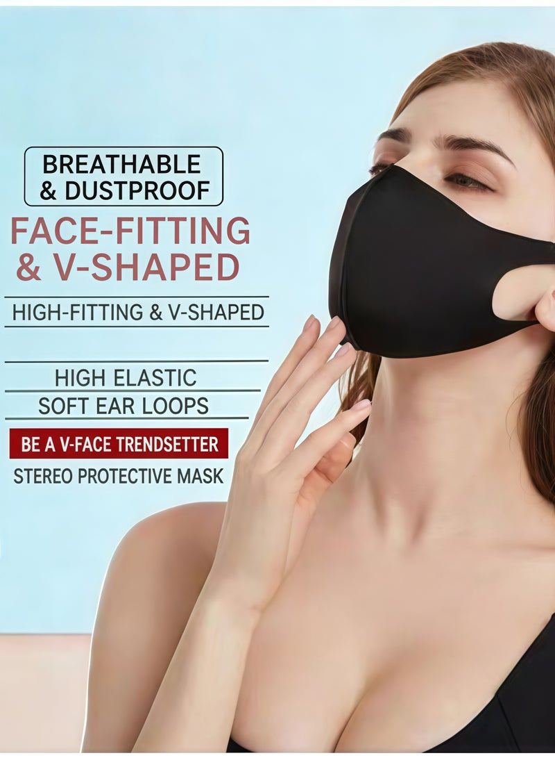 10PCS Black Reusable Ice Silk Mask, Dustproof Fabric Face Mask - Image 3