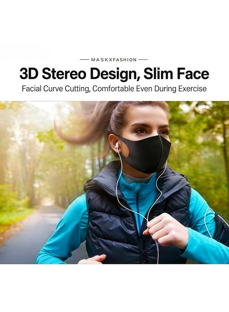 10PCS Black Reusable Ice Silk Mask, Dustproof Fabric Face Mask - Image 4