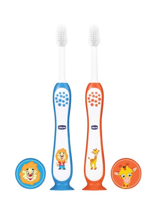 Chicco مجموعة فرشاة أسنان زرقاء + برتقالية 3 سنوات - 8 سنوات - Image 1