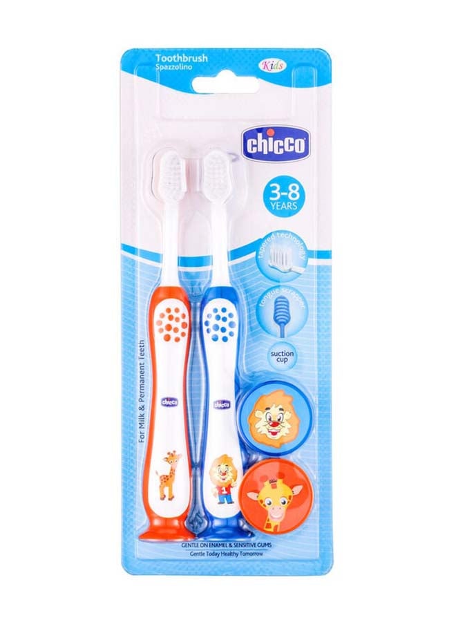 Chicco مجموعة فرشاة أسنان زرقاء + برتقالية 3 سنوات - 8 سنوات - Image 2