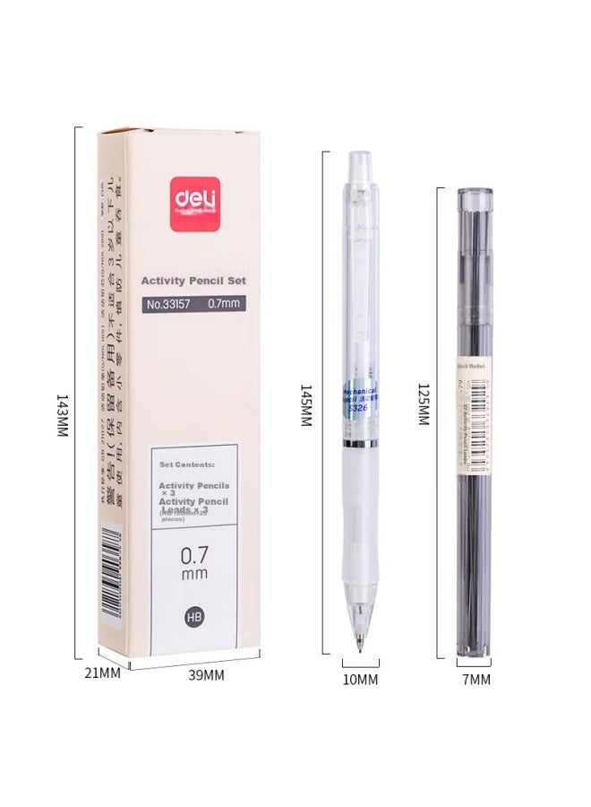 ديلي Deli 0.7mm مجموعة أقلام رصاص ميكانيكية مع ممحاة، مناسبة لامتحانات طلاب المدارس الابتدائية وممارسة الخط، 33157 أبيض - Image 3