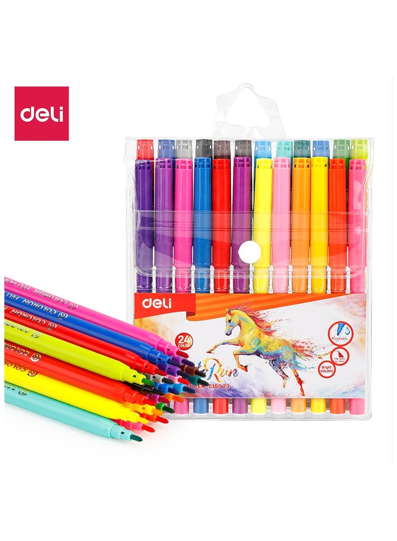 Deli EC10023 24-Color Felt Pen Set in Carry Pouch â€“ ideal for vibrant illustrations, journaling, and school projects - Image 1