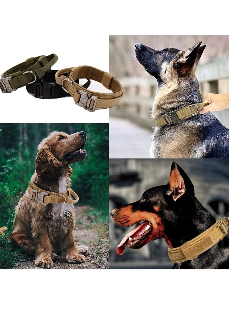 SOLARAE طقم طوق كلب تكتيكي ومقود مع مقبض قابل للتعديل من النايلون العسكري مع مشبك معدني للتحكم ( بني، م ) - Image 3