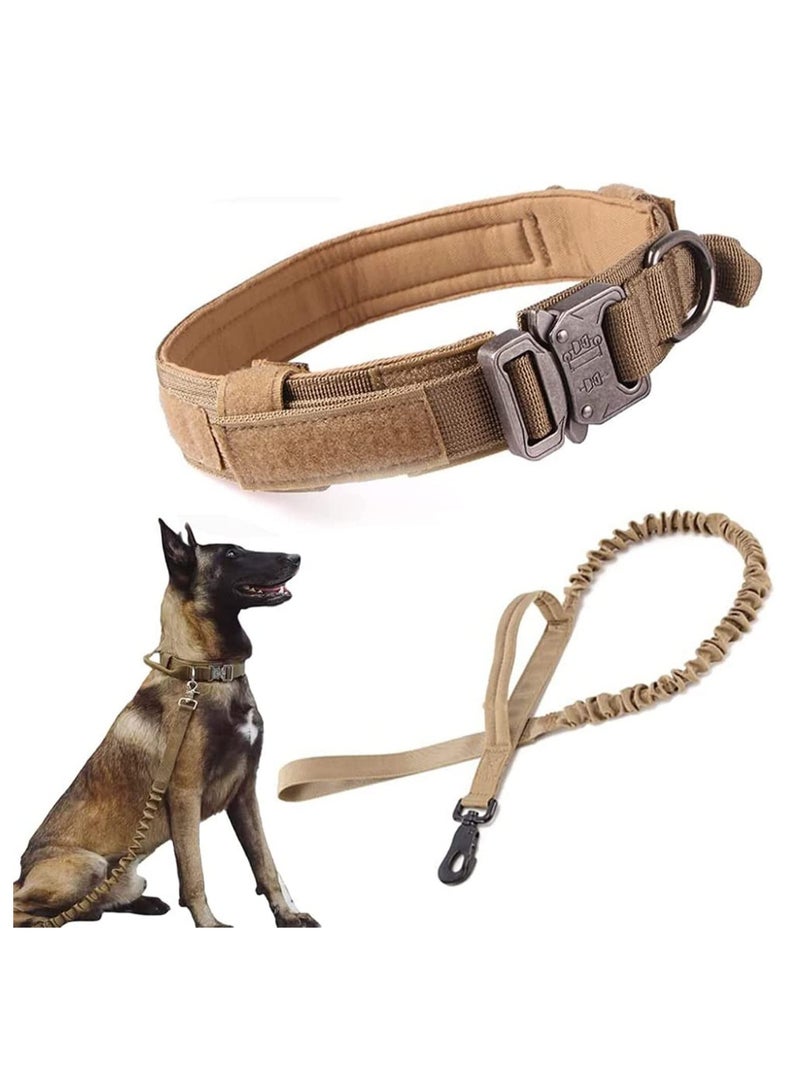 SOLARAE طقم طوق كلب تكتيكي ومقود مع مقبض قابل للتعديل من النايلون العسكري مع مشبك معدني للتحكم ( بني، م ) - Image 1