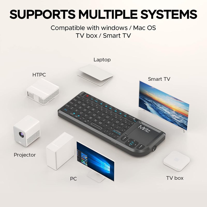 Miritz Mini Bluetooth Keyboard, Mini Wireless Keyboard with Touchpad,2.4G/Bluetooth 5.0 Dual Mode Rechargeable Portable, for Smart TV PC Tablet Phone, Works with Fire TV Stick, Raspberry Pi - Image 2