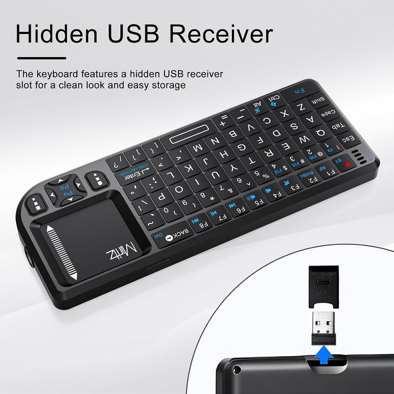 Miritz Mini Bluetooth Keyboard, Mini Wireless Keyboard with Touchpad,2.4G/Bluetooth 5.0 Dual Mode Rechargeable Portable, for Smart TV PC Tablet Phone, Works with Fire TV Stick, Raspberry Pi - Image 5